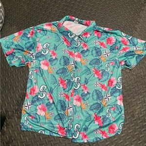 MLB Teal Tropical Floral Short-Sleeve Button-Down Shirt